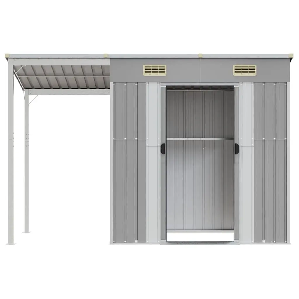 Garden Shed Grey Galvanised Steel Extended Roof Outdoor Storage 277x107x181cm