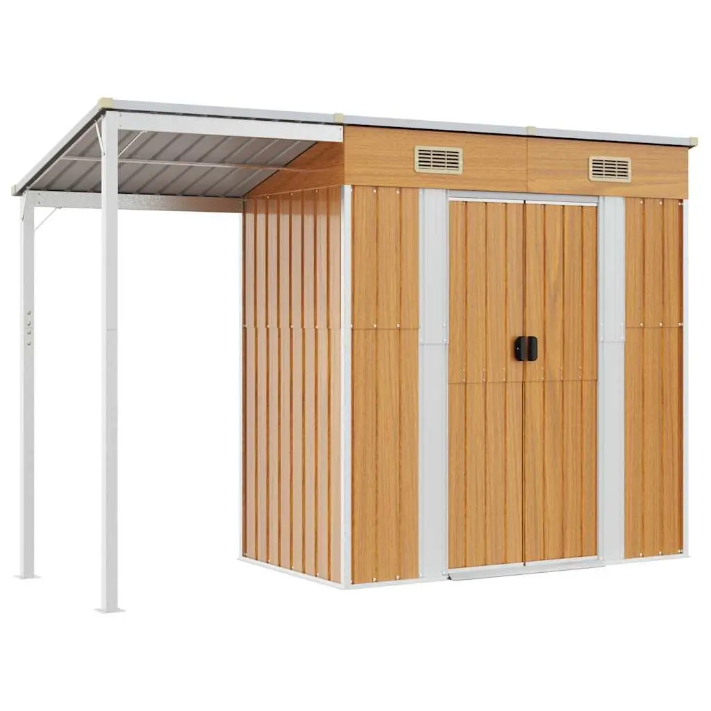Garden Shed Extended Roof Brown Steel Storage 277 x 107 x 181 cm