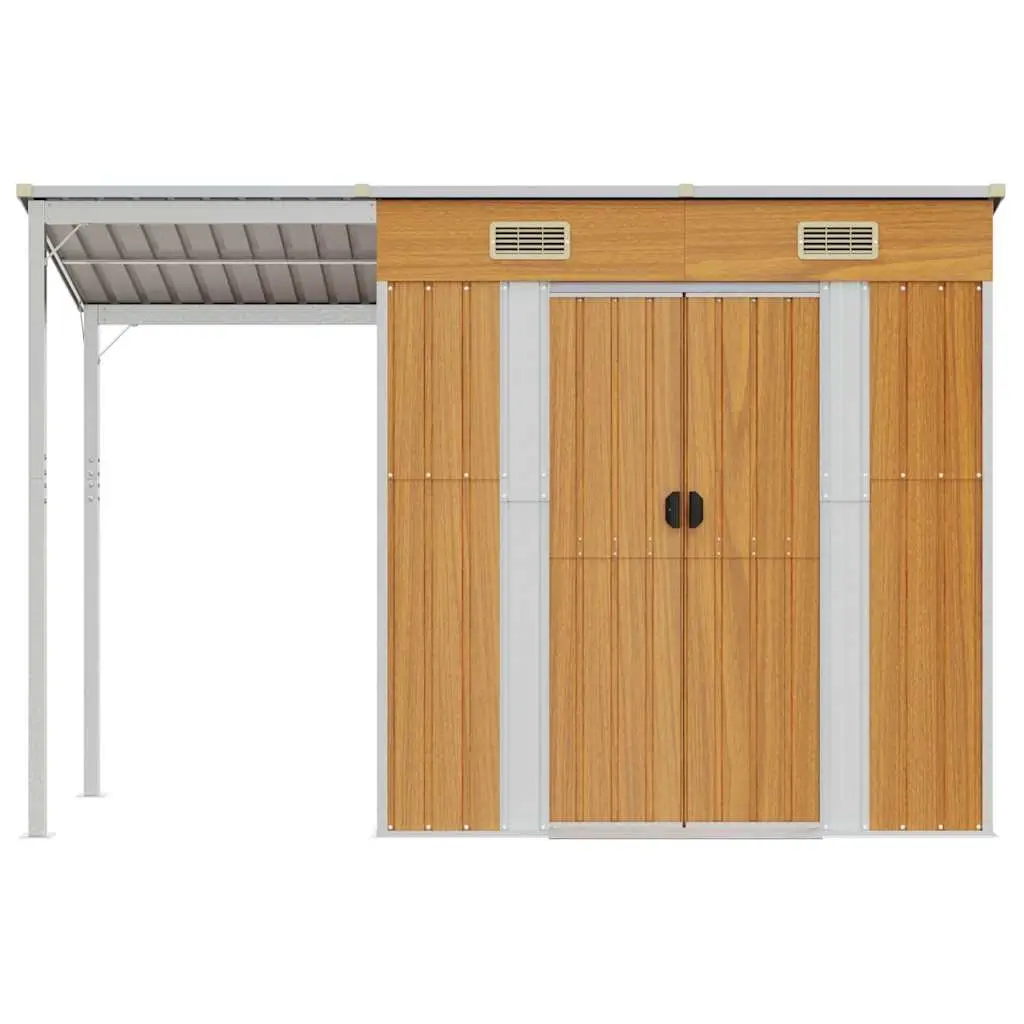 Garden Shed Extended Roof Brown Steel Storage 277 x 107 x 181 cm