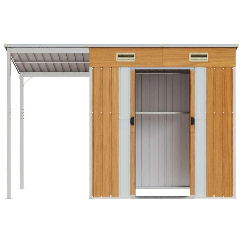 Garden Shed Extended Roof Brown Steel Storage 277 x 107 x 181 cm