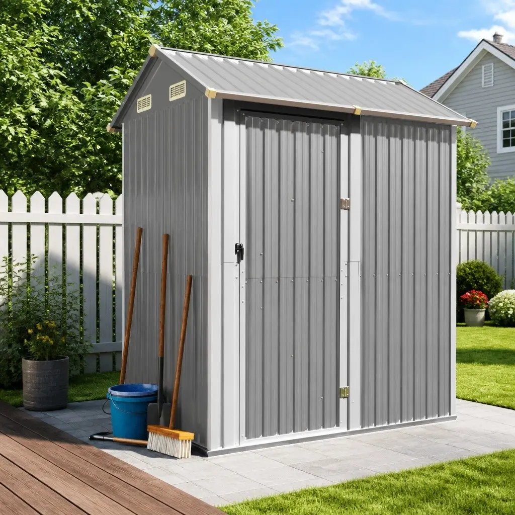 Garden Shed Grey 192x152.5x237cm Galvanised Steel Outdoor Storage Tool House