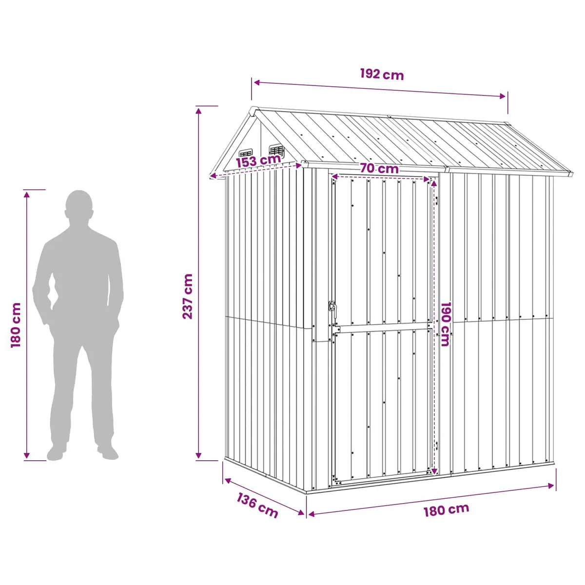 Garden Shed Galvanised Steel Anthracite 192x152.5x237 cm Outdoor Storage Tool