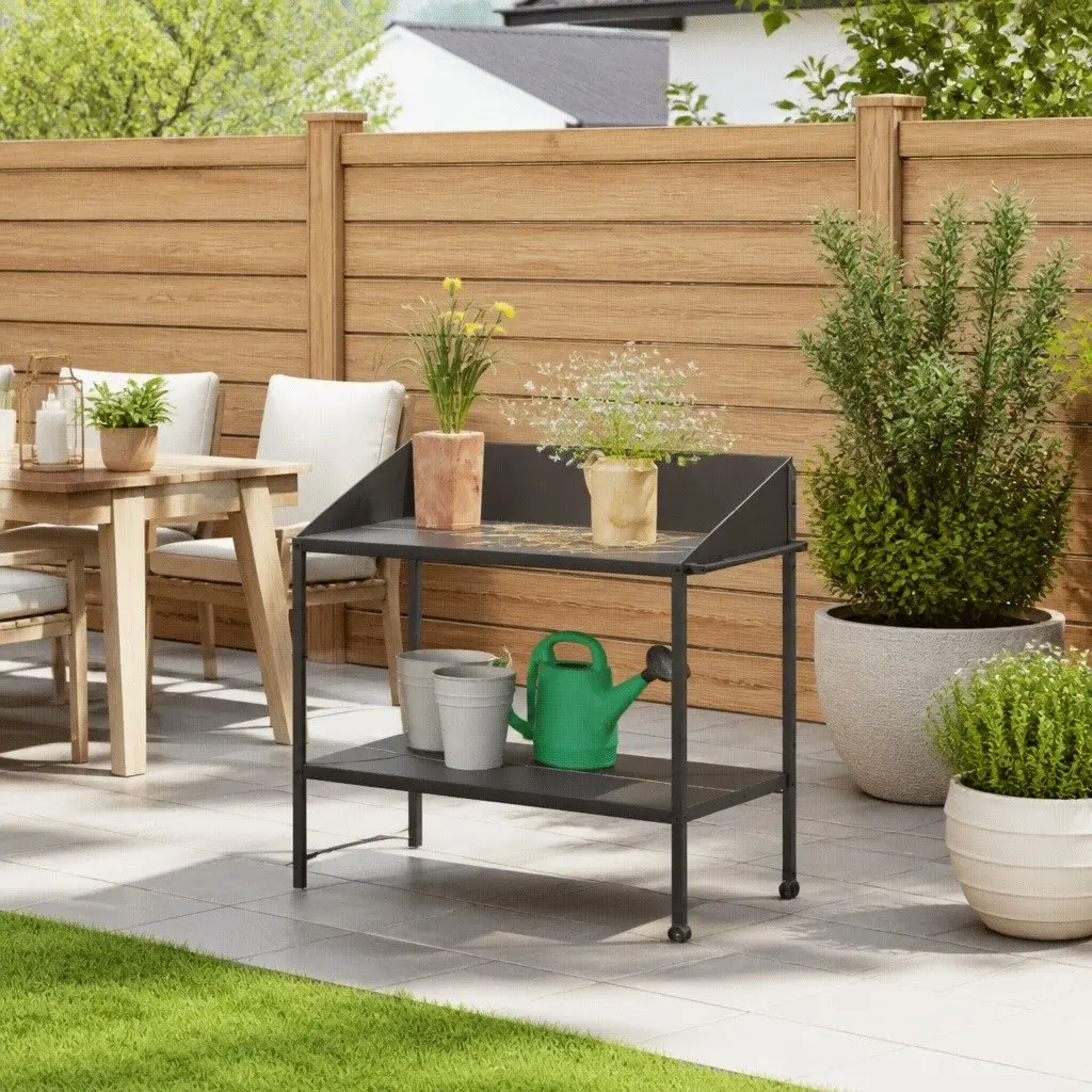 Plant Stand Two Tier Galvanised Steel 100x54.5x100cm