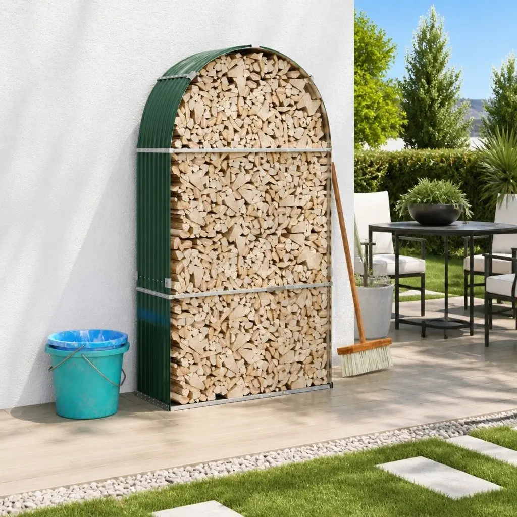 Log Holder Green Steel Galvanised Weather Resistant 120W x 45D x 210H cm
