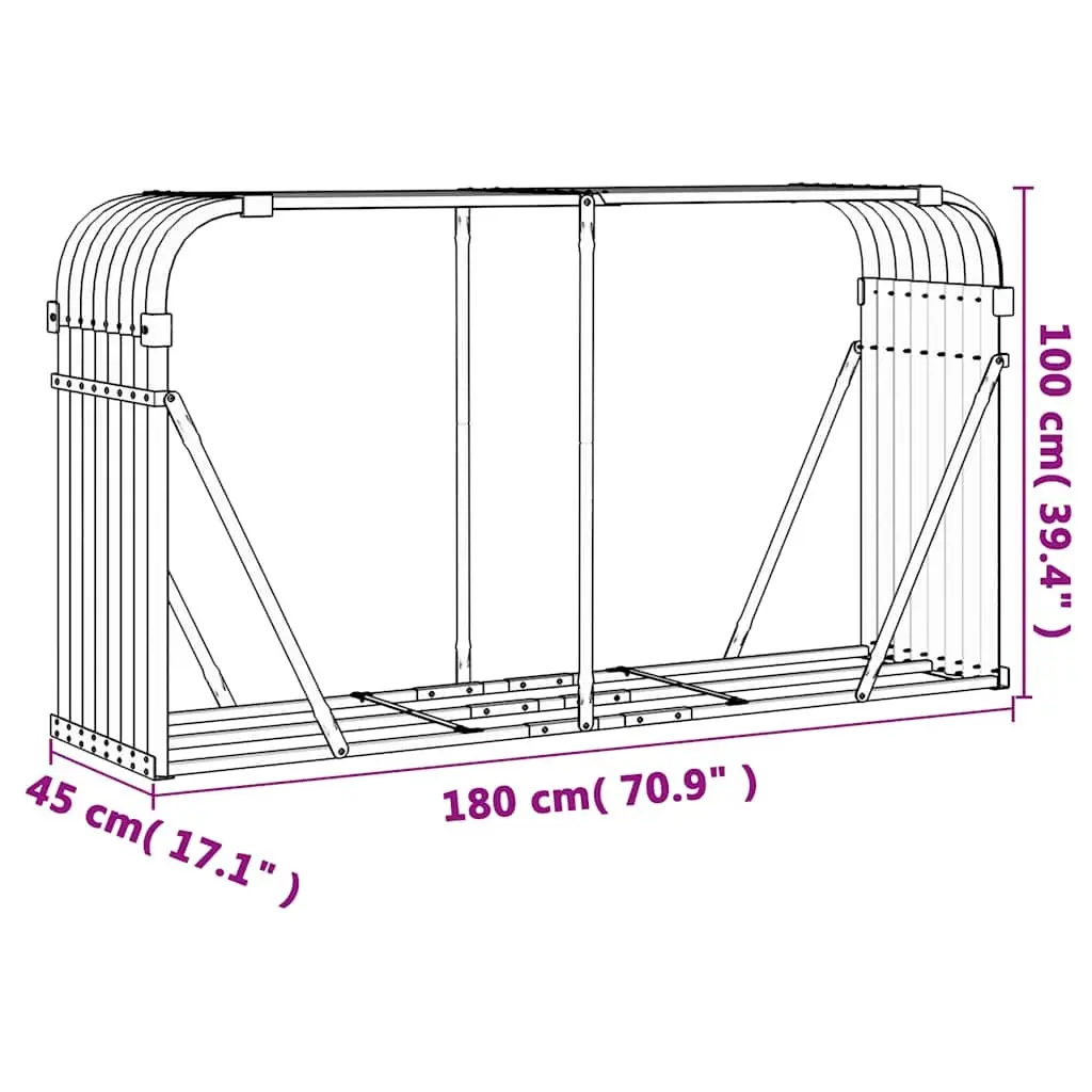 Log Holder Rack Galvanised Steel 180x45x100 cm Outdoor Firewood Storage