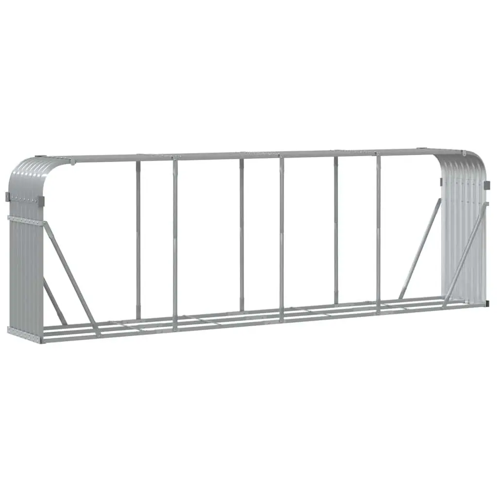 Log Holder Rack Galvanised Steel Light Grey 300x45x100cm Firewood Storage Stand