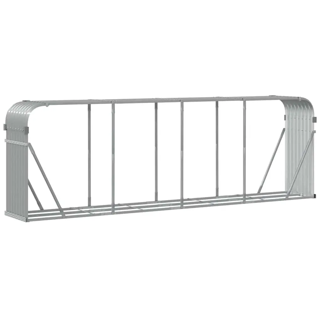 Log Holder Rack Galvanised Steel Light Grey 300x45x100cm Firewood Storage Stand