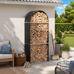 Log Holder Anthracite Steel Fireplace Wood Storage Rack Indoor Outdoor