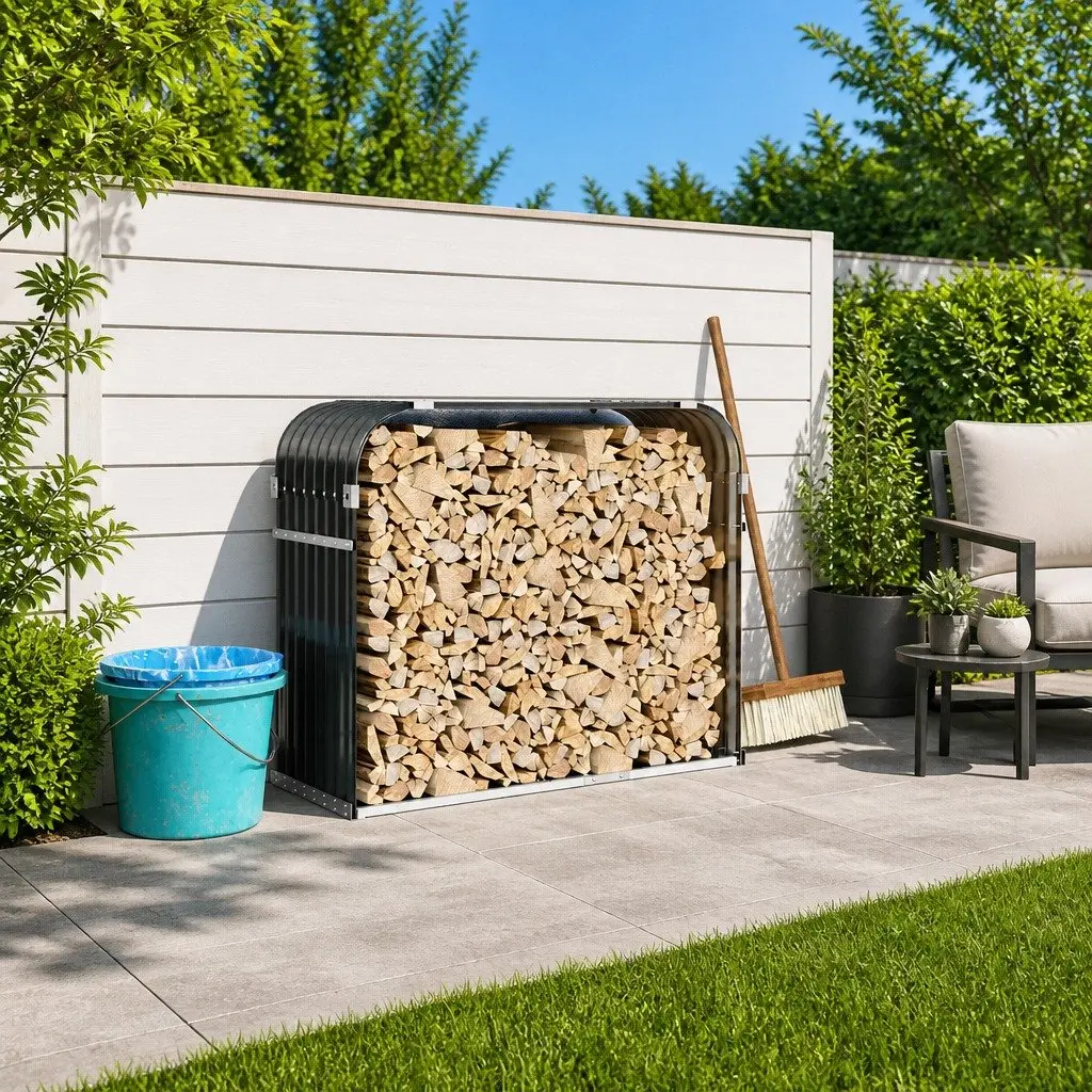 Log Holder Galvanised Steel Anthracite Indoor Outdoor 120 x 45 x 100 cm