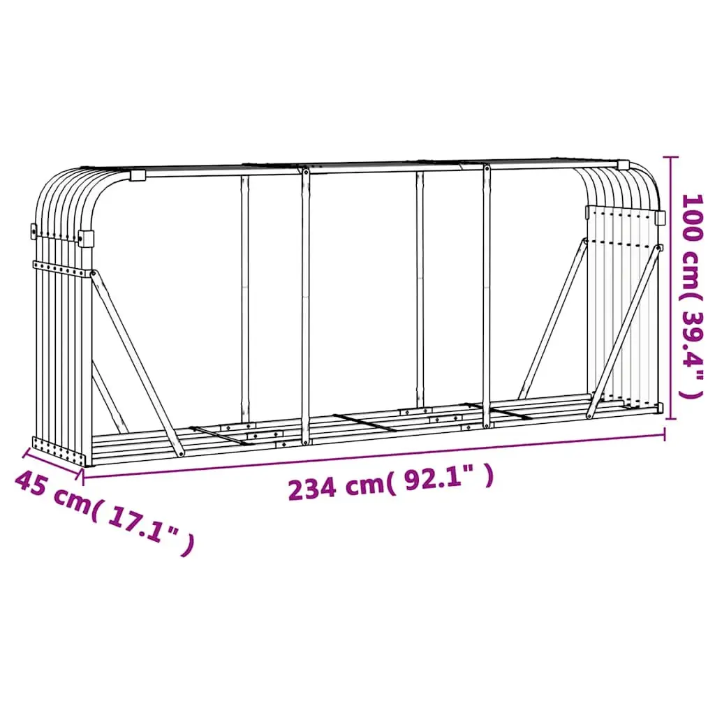 Log Holder Fireplace Wood Storage Rack Galvanised Steel Anthracite 234x45x100cm