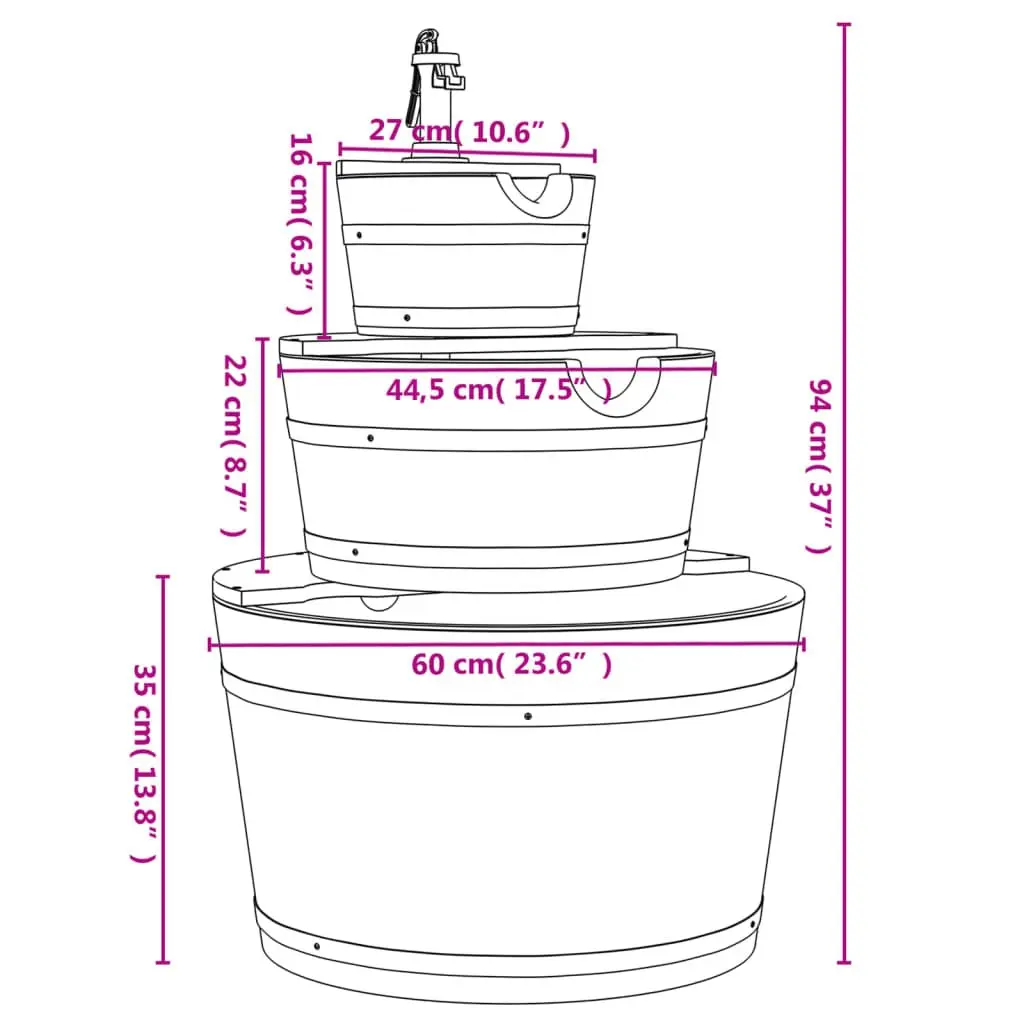 Wooden Water Fountain with Electric Pump Adjustable Flow 60 x 60 x 94 cm
