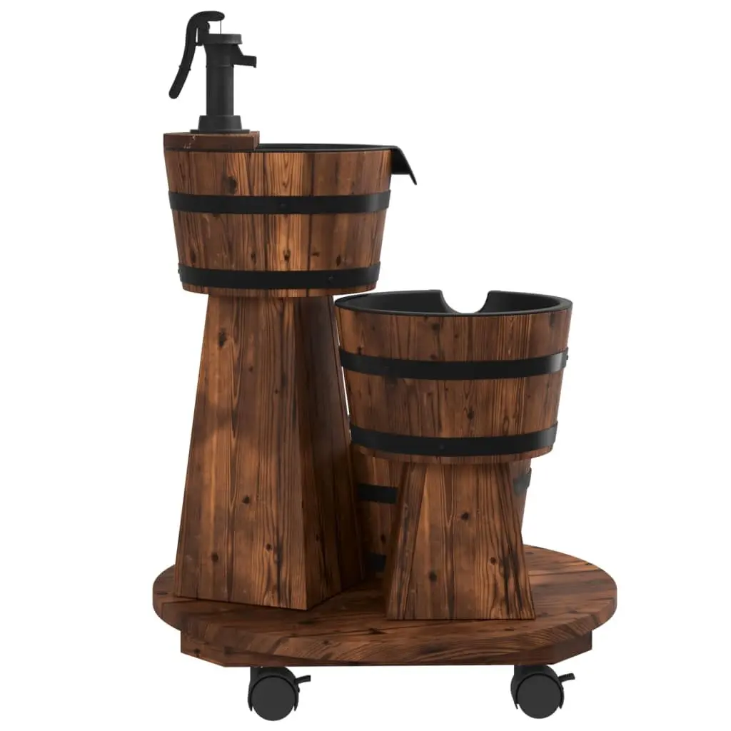 Water Fountain Solid Fir Wood Wheeled Outdoor Patio Garden 55 x 55 x 80 cm