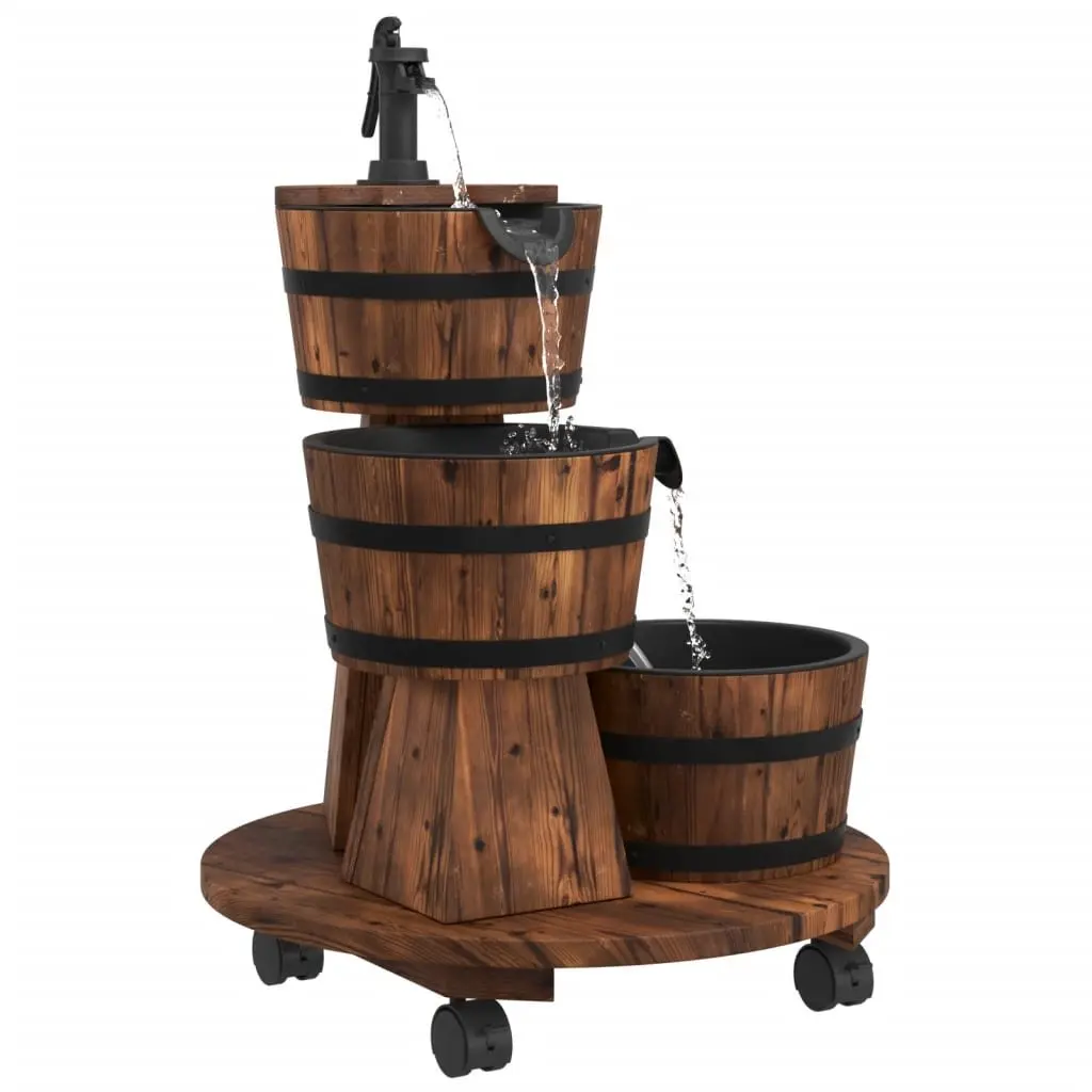 Water Fountain Solid Fir Wood Wheeled Outdoor Patio Garden 55 x 55 x 80 cm
