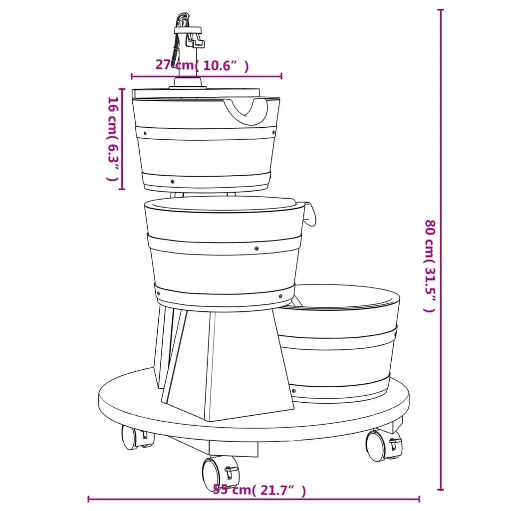 Water Fountain Solid Fir Wood Wheeled Outdoor Patio Garden 55 x 55 x 80 cm