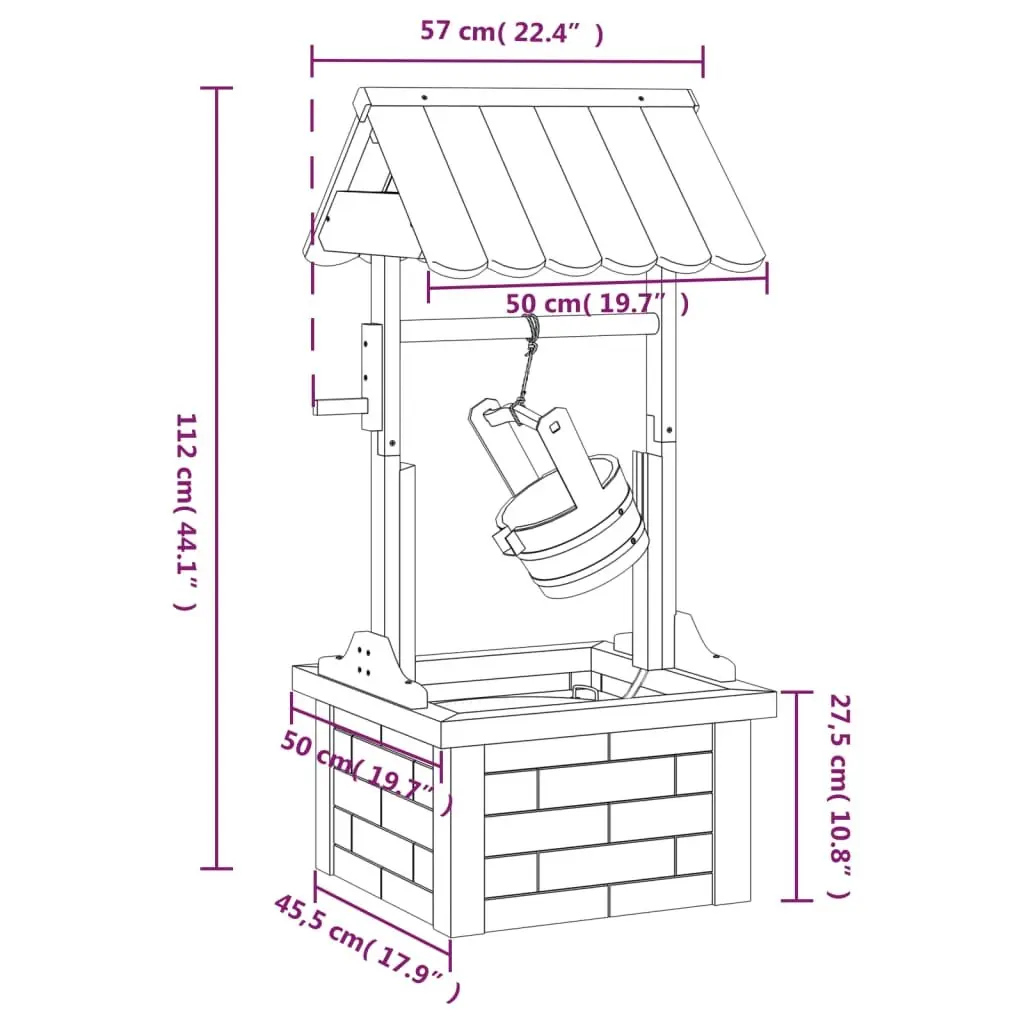 Wooden Wishing Well Fountain with Electric Pump 57 x 50 x 112 cm
