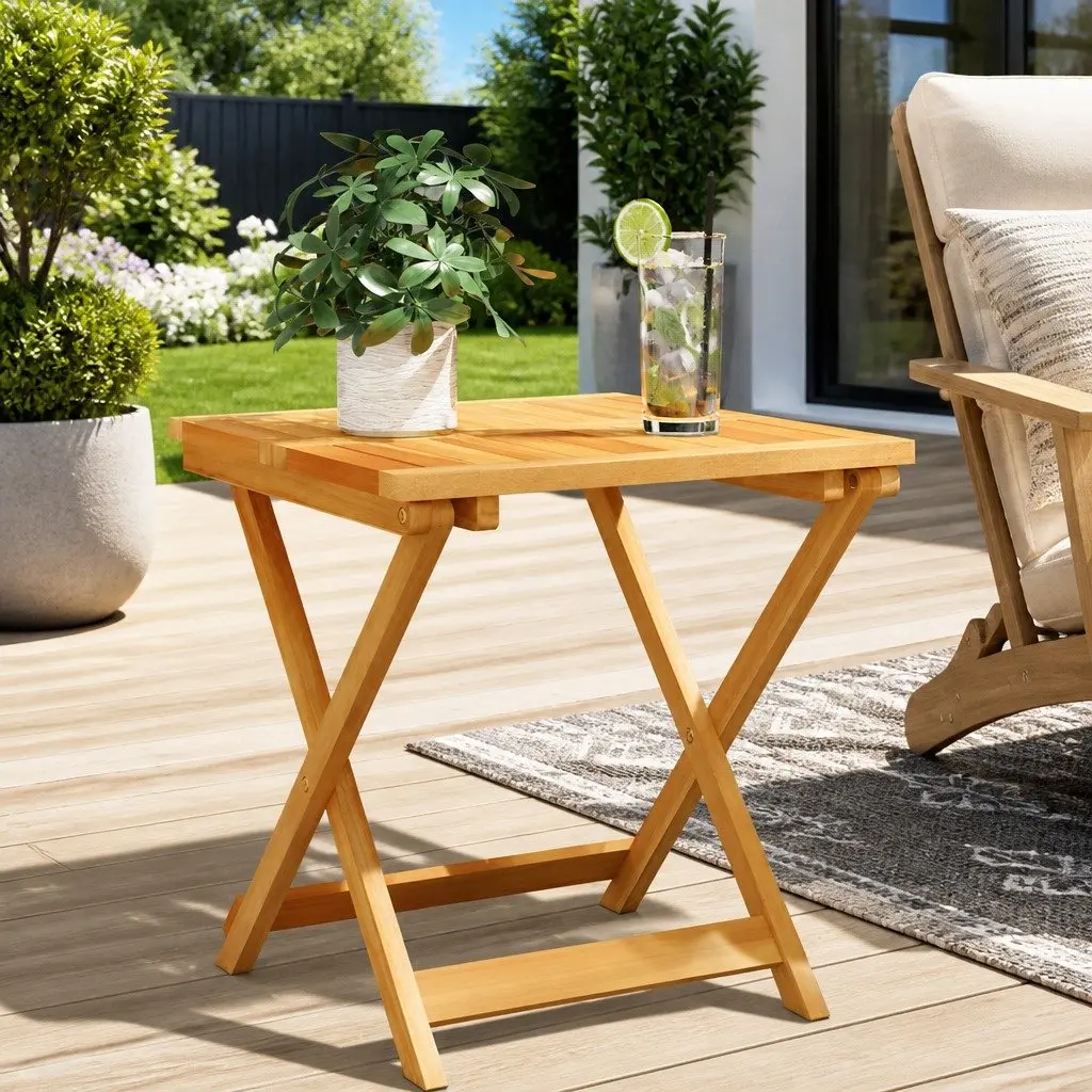 Folding Garden Table Solid Acacia Wood 50x50x50 cm Brown Outdoor Patio Furniture