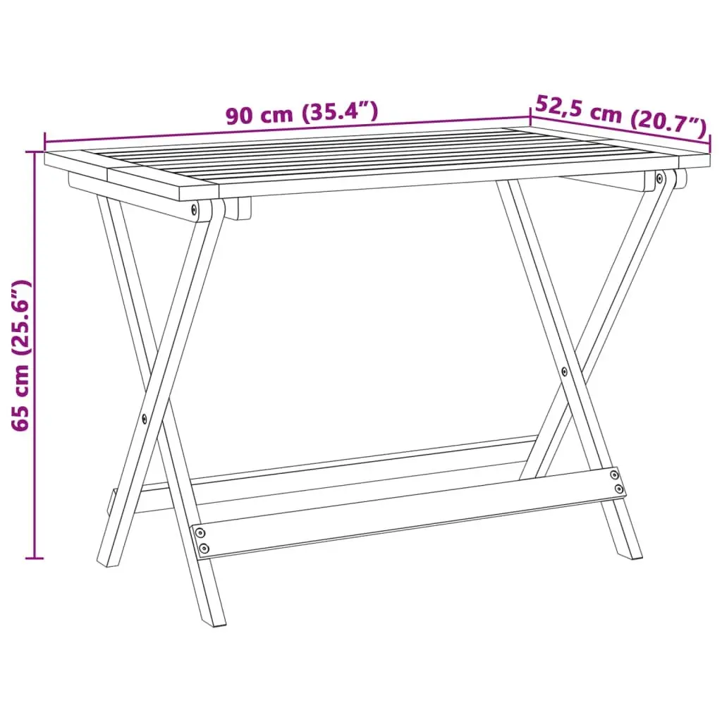 Folding Garden Table Solid Acacia Wood Brown 90x52.5x65cm Outdoor Patio Dining