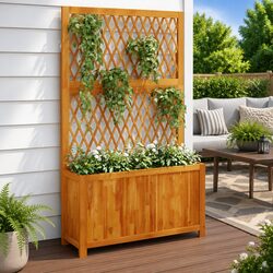 Your New Wooden Planter with Trellis Awaits