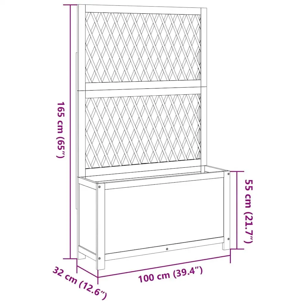 Wooden Planter with Integrated Trellis Solid Acacia Wood 100x32x165cm