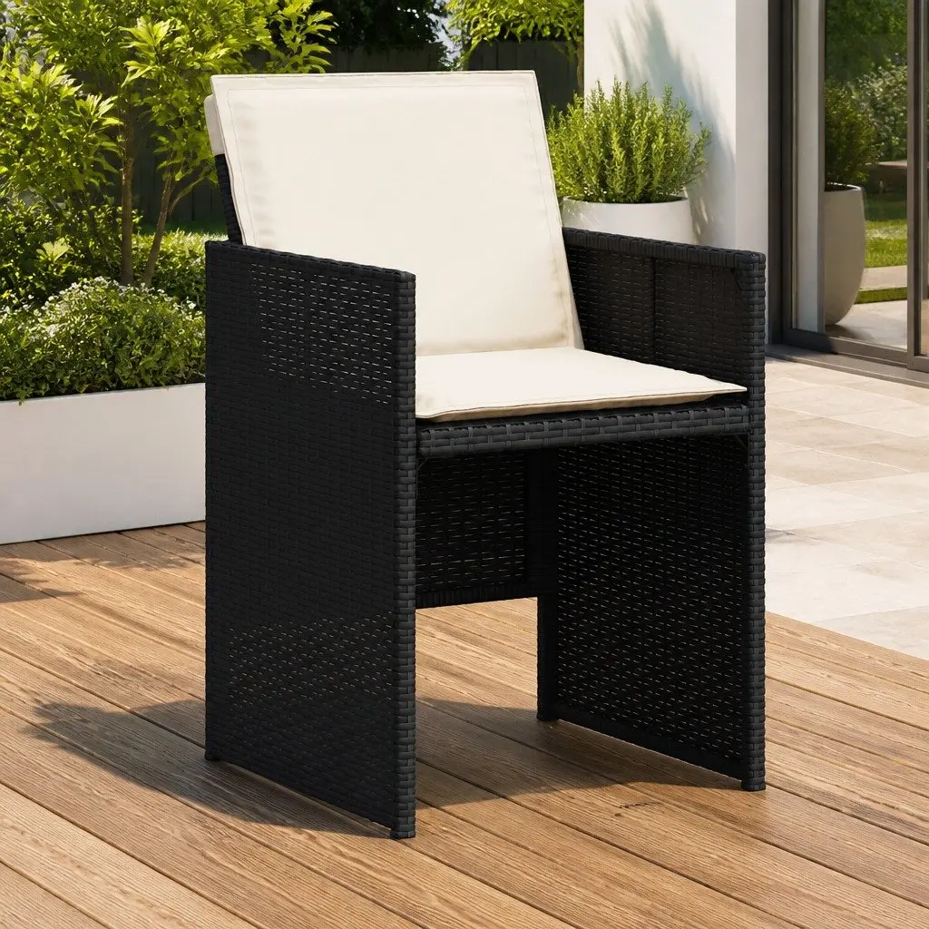 Outdoor Garden Chairs Set Black Poly Rattan Padded Cushions 4 Piece