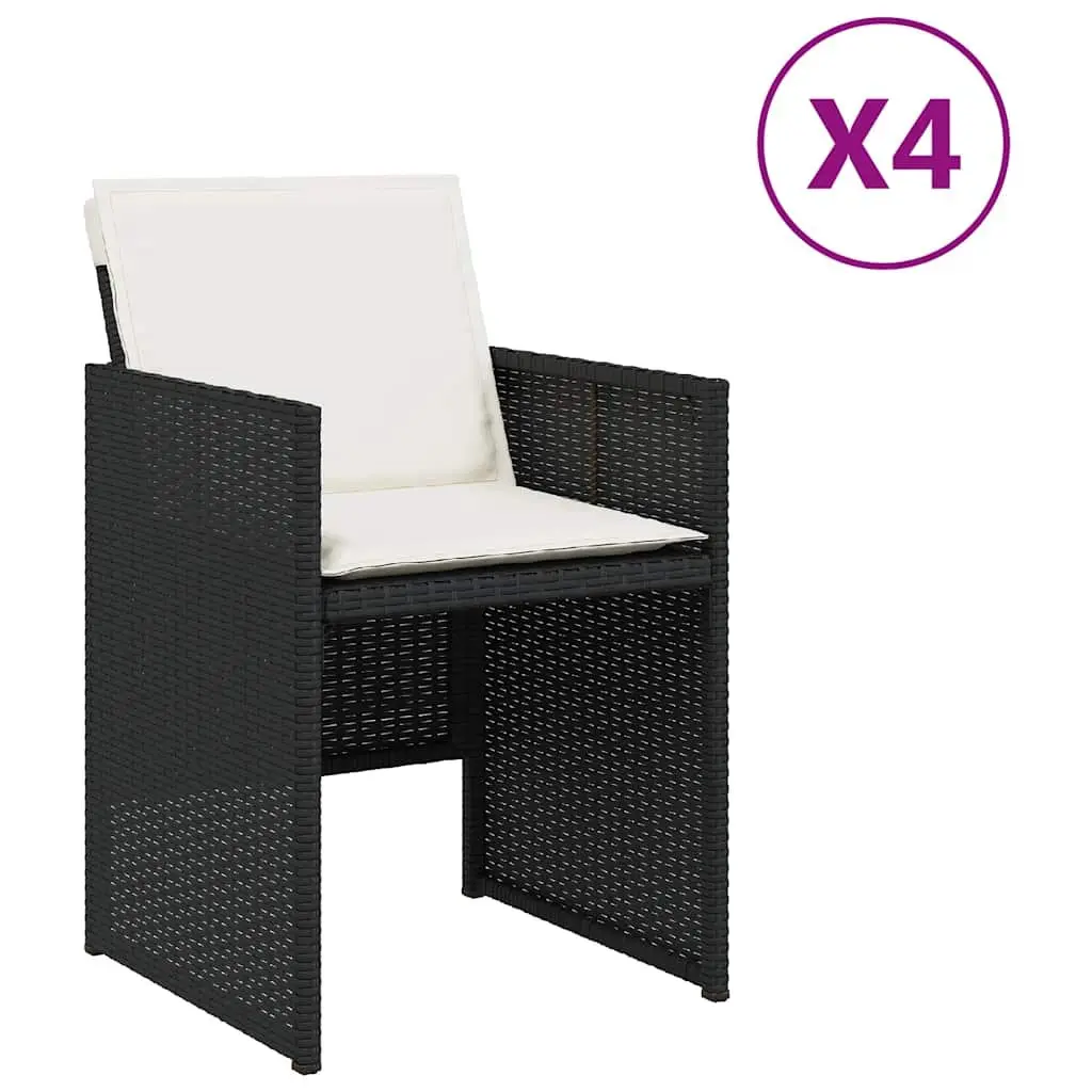 Outdoor Garden Chairs Set Black Poly Rattan Padded Cushions 4 Piece