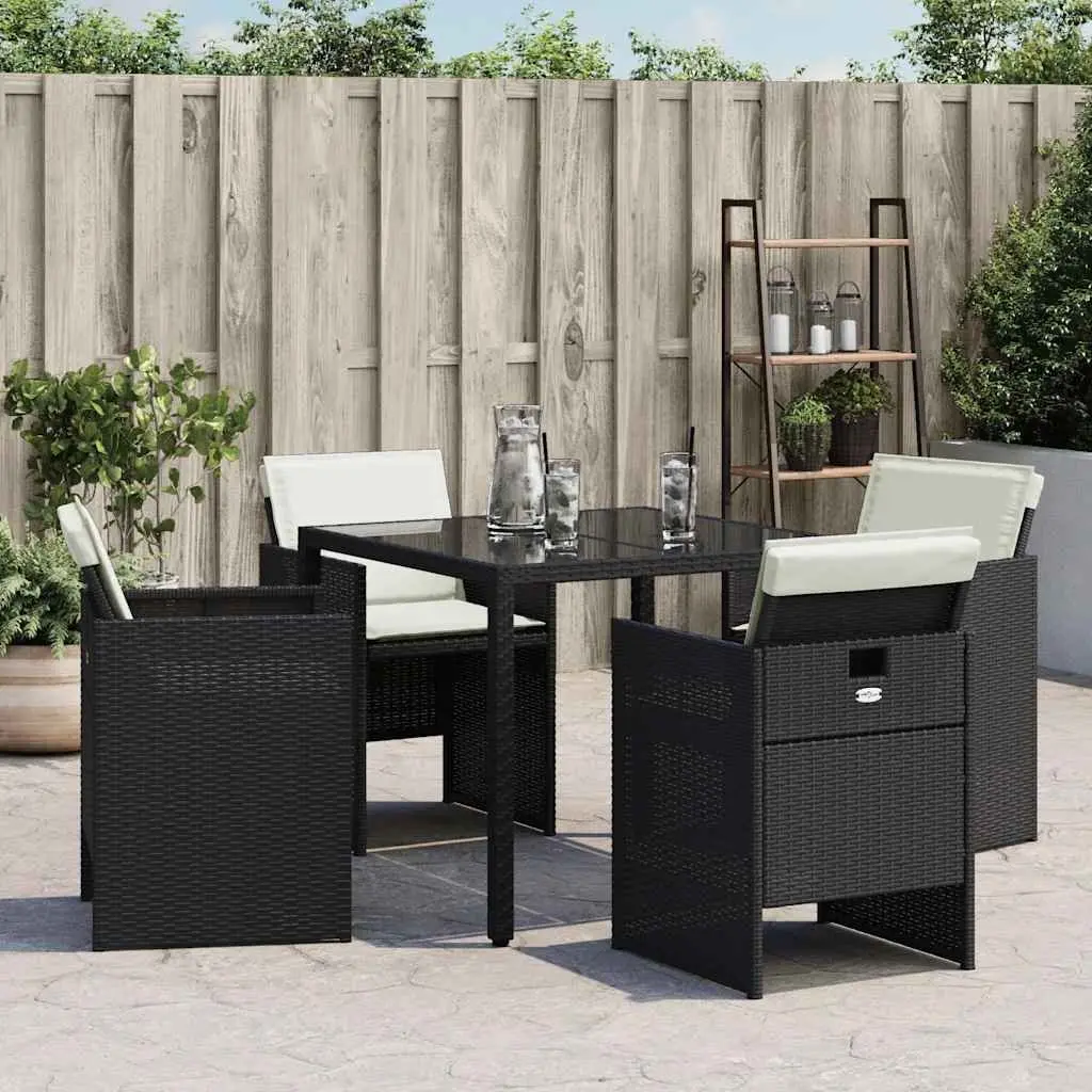 Outdoor Garden Chairs Set Black Poly Rattan Padded Cushions 4 Piece