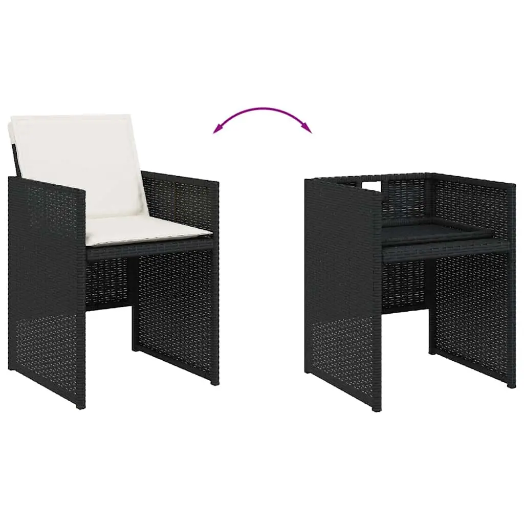Outdoor Garden Chairs Set Black Poly Rattan Padded Cushions 4 Piece
