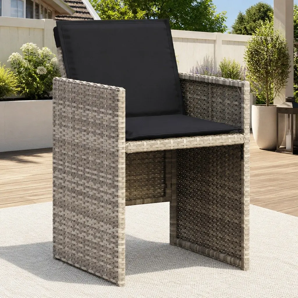 Outdoor Garden Chairs Grey with Cushions 4 Piece Poly Rattan Seating Set