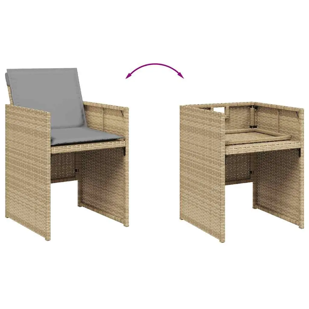 Outdoor Garden Chairs 4 Pieces Set with Cushions Beige Poly Rattan Seating