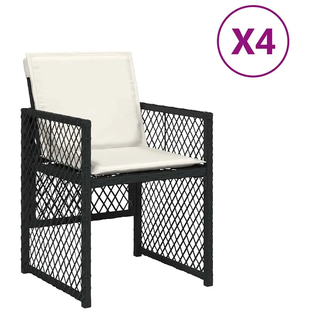 Outdoor Garden Chairs Black Poly Rattan with Cushions 4 Piece Set