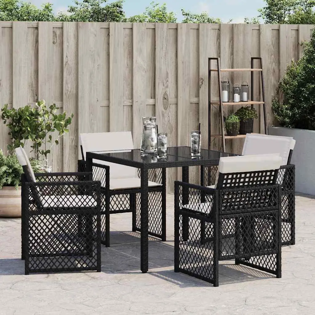 Outdoor Garden Chairs Black Poly Rattan with Cushions 4 Piece Set