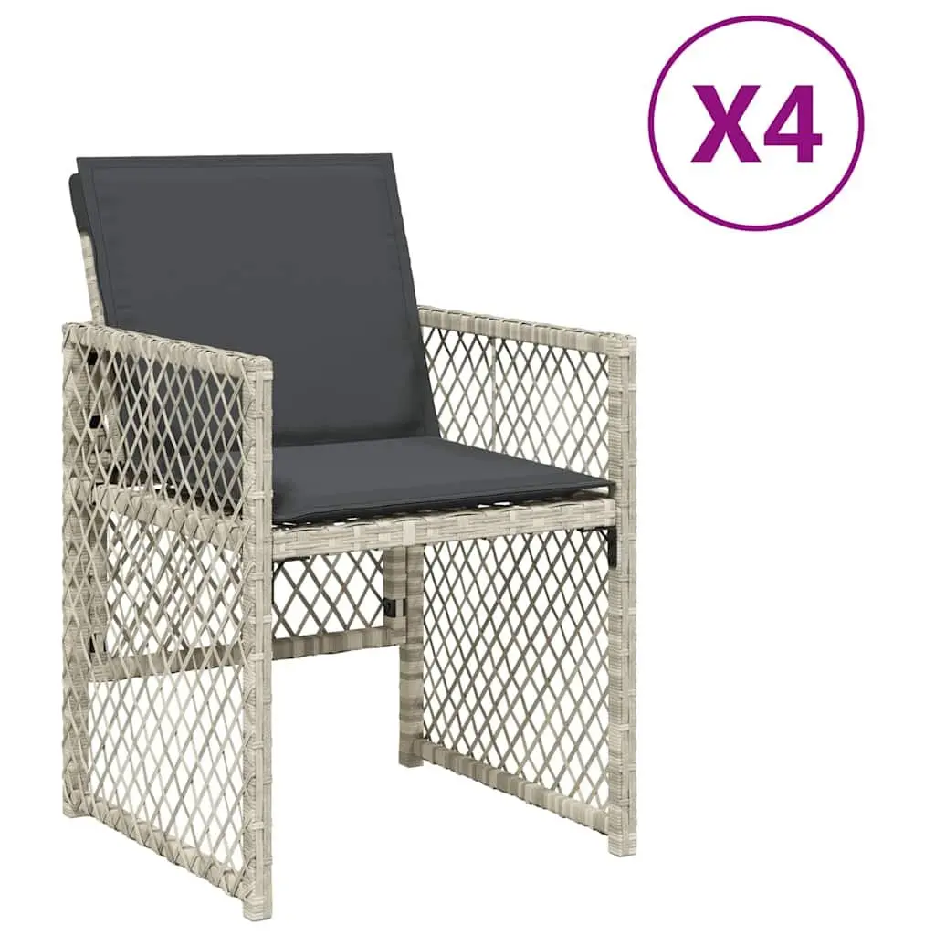 Garden Chairs Set of 4 Folding Grey Poly Rattan with Cushions