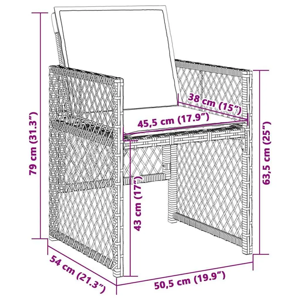 Garden Chairs Set of 4 Folding Grey Poly Rattan with Cushions