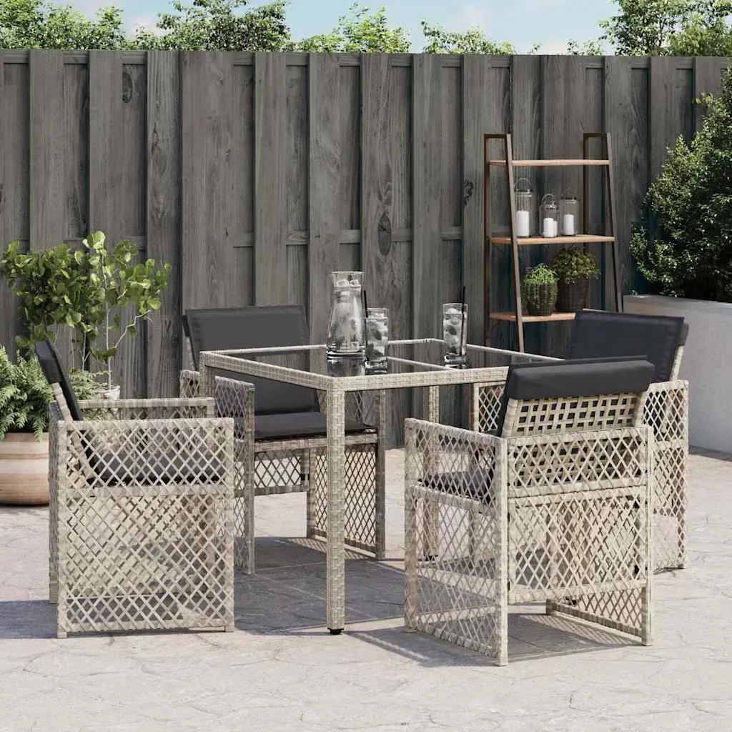 Garden Chairs Set of 4 Folding Grey Poly Rattan with Cushions