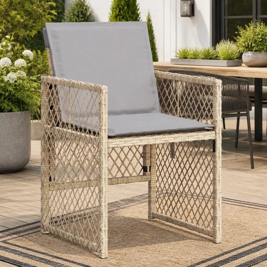 Outdoor Garden Chairs Set 4 pcs with Cushions Beige Poly Rattan Patio Seating