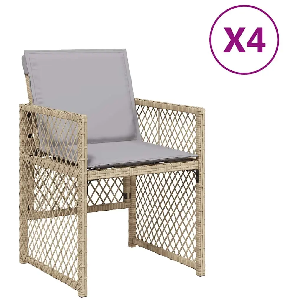 Outdoor Garden Chairs Set 4 pcs with Cushions Beige Poly Rattan Patio Seating