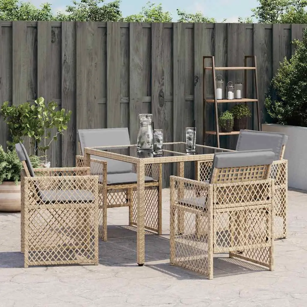 Outdoor Garden Chairs Set 4 pcs with Cushions Beige Poly Rattan Patio Seating
