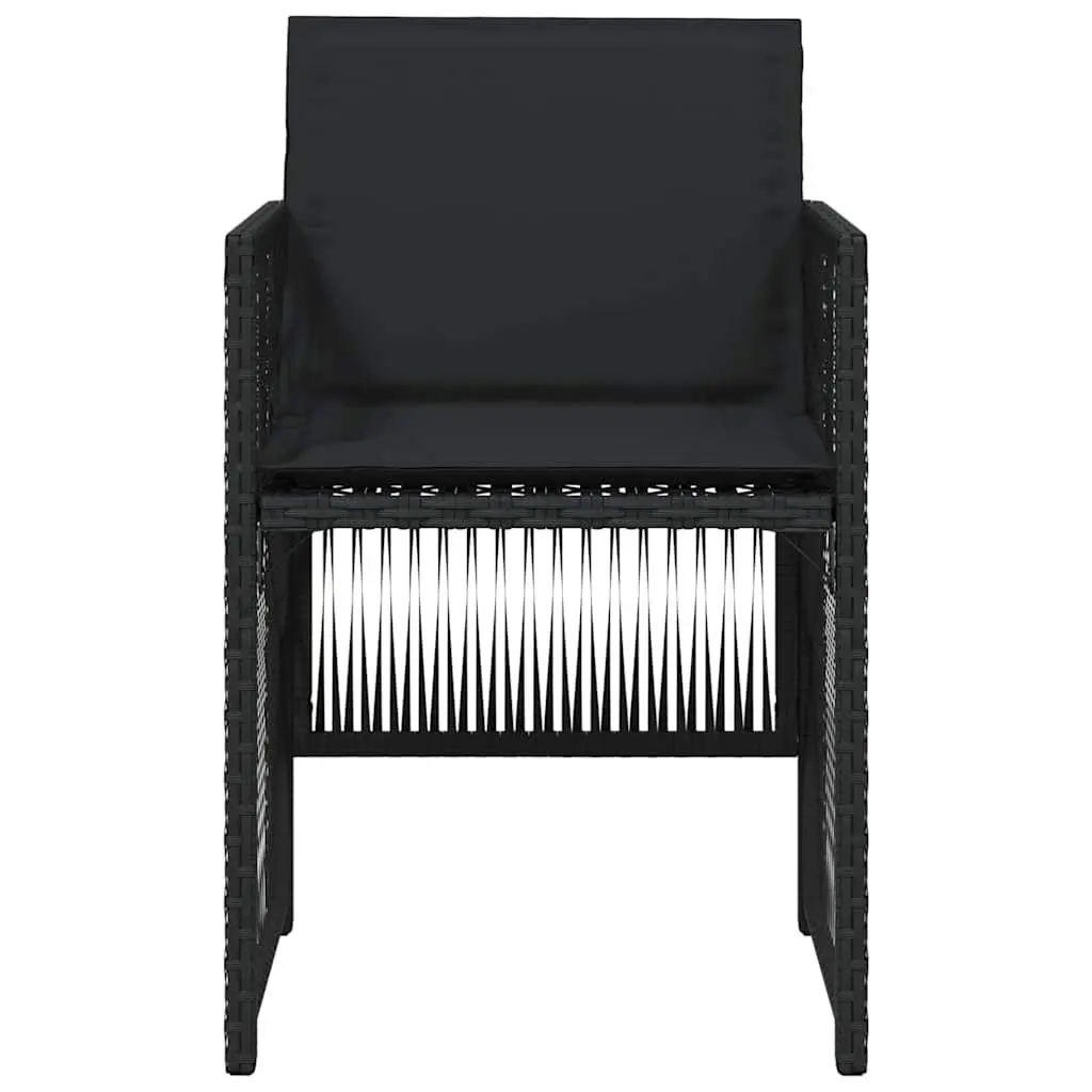 Outdoor Garden Chairs with Cushions 4pc Set Black Poly Rattan Patio Seating