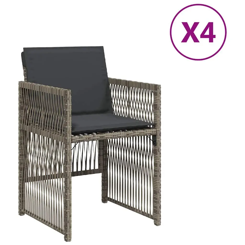 Outdoor Garden Chairs 4 pcs Set Grey Poly Rattan Seat with Cushions Patio