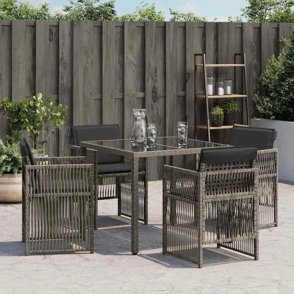 Outdoor Garden Chairs 4 pcs Set Grey Poly Rattan Seat with Cushions Patio