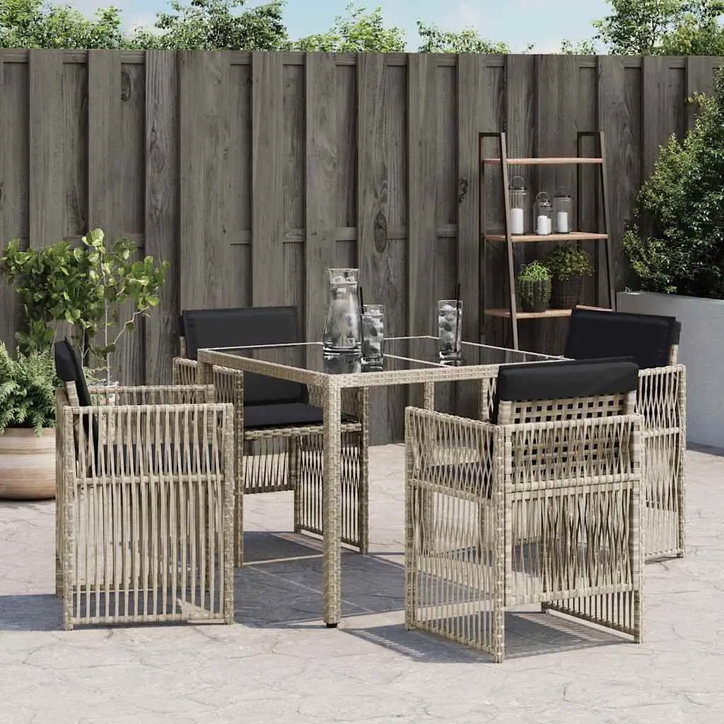 Outdoor Garden Chairs 4 Piece Set Foldable Backrest Grey PE Rattan with Cushions