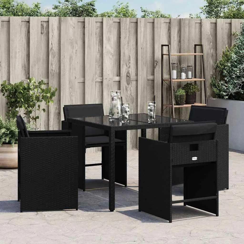Outdoor Garden Chairs Set Black Poly Rattan with Padded Cushions 4 Piece