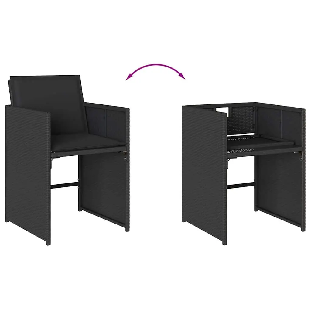 Outdoor Garden Chairs Set Black Poly Rattan with Padded Cushions 4 Piece