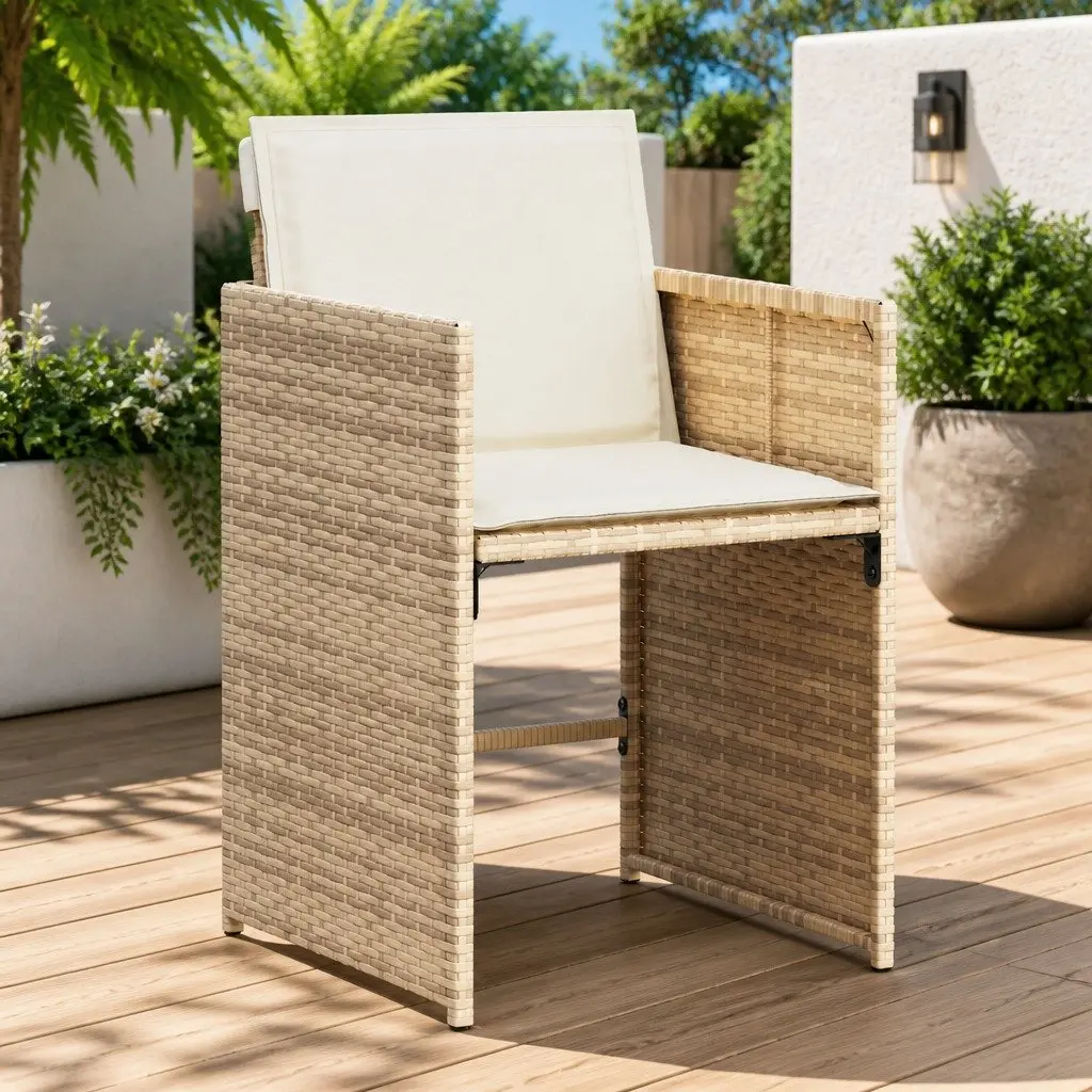 Outdoor Garden Chairs Set 4 pcs Beige Poly Rattan with Cushions Patio Seating