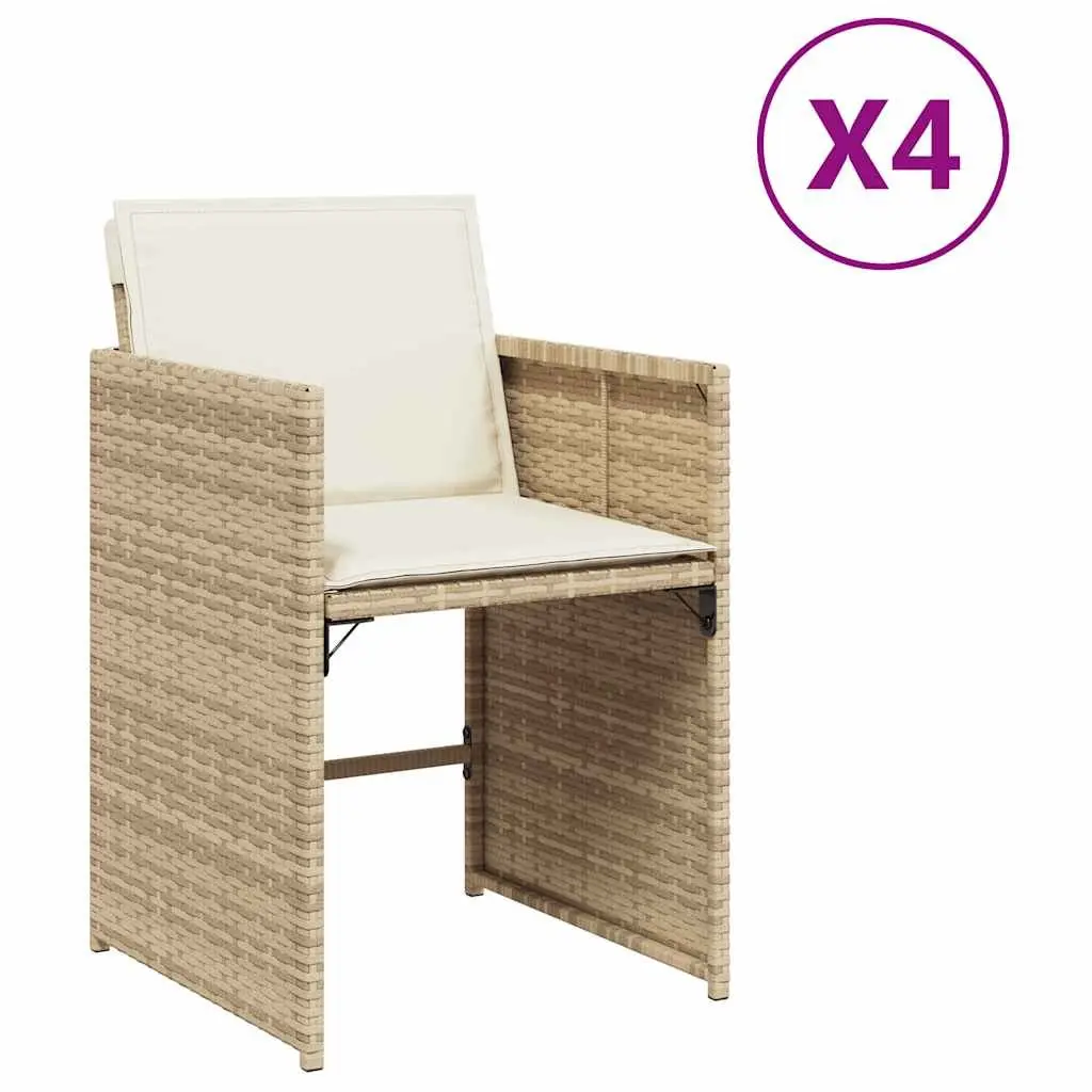 Outdoor Garden Chairs Set 4 pcs Beige Poly Rattan with Cushions Patio Seating