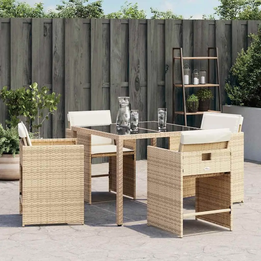 Outdoor Garden Chairs Set 4 pcs Beige Poly Rattan with Cushions Patio Seating