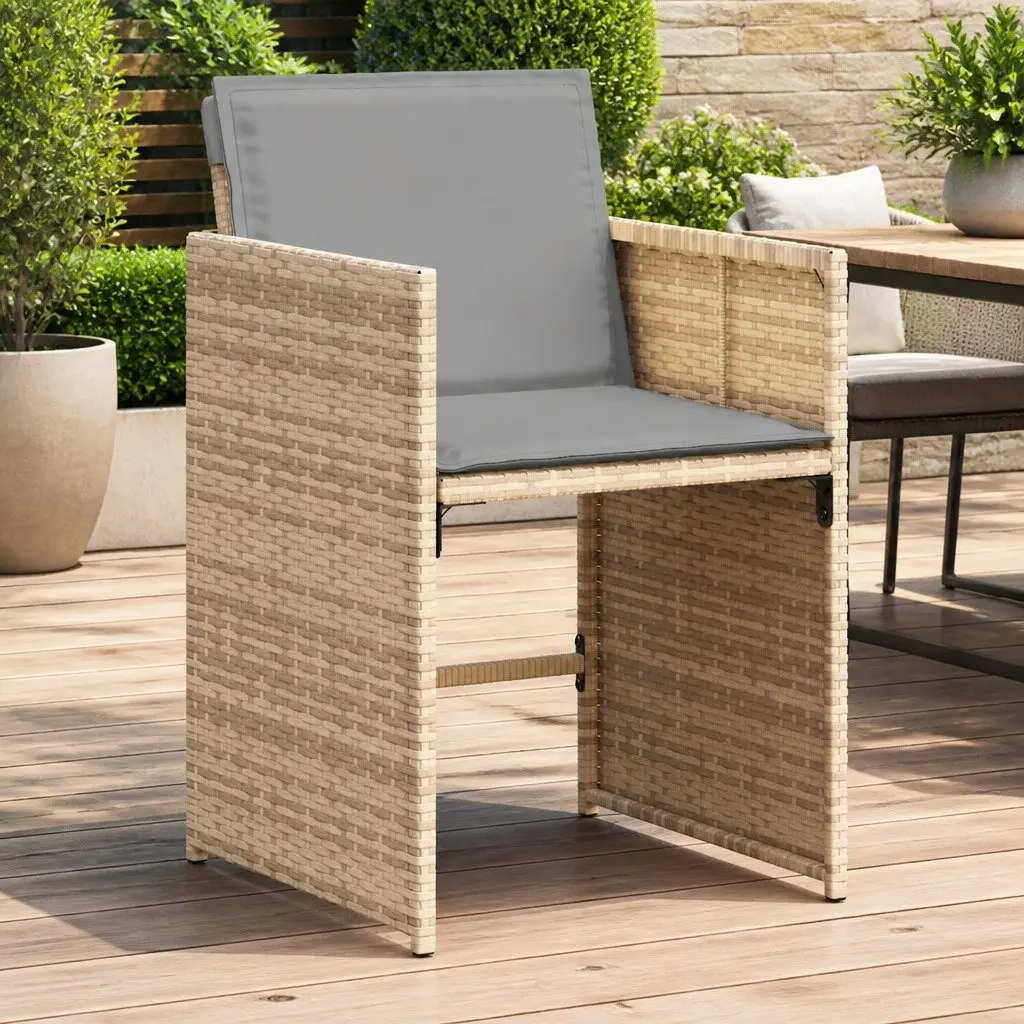 Outdoor Garden Chairs Set 4 pcs with Padded Cushions Beige Poly Rattan Seating