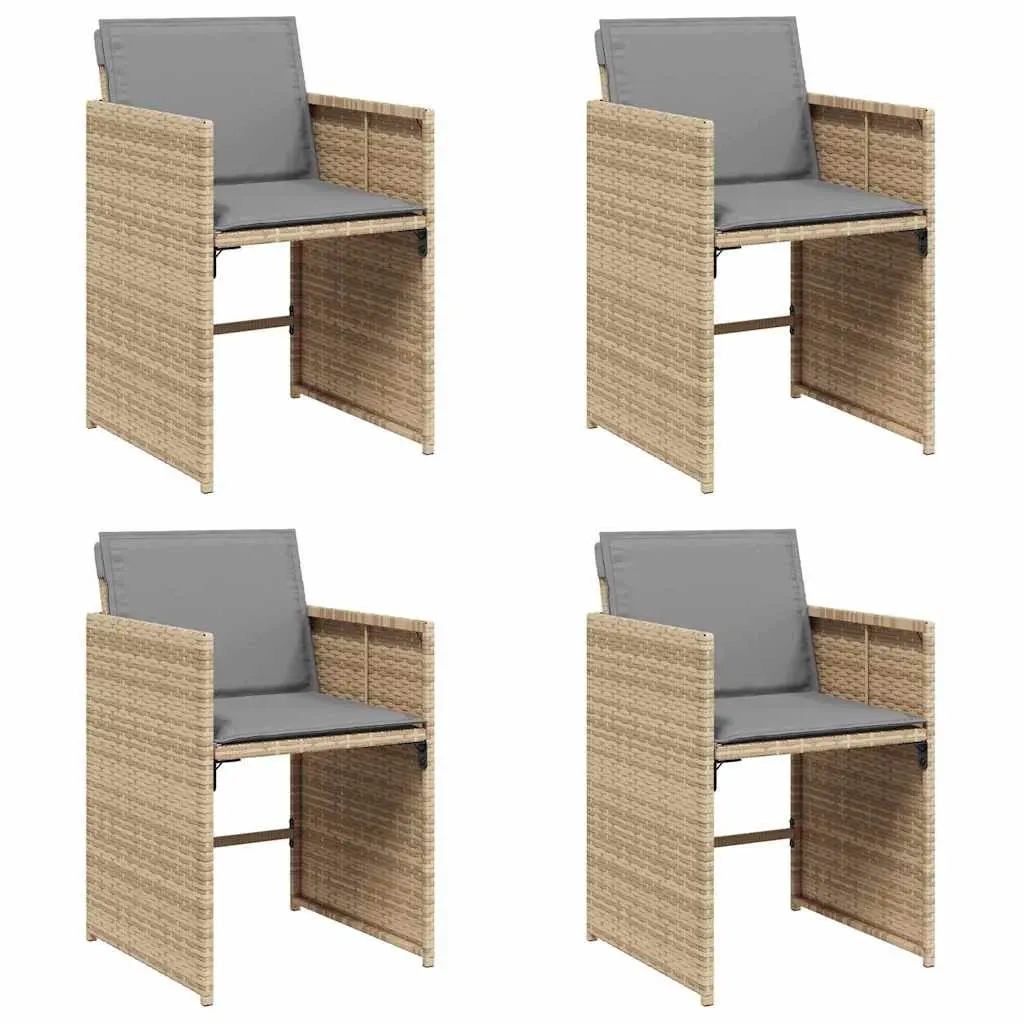 Outdoor Garden Chairs Set 4 pcs with Padded Cushions Beige Poly Rattan Seating