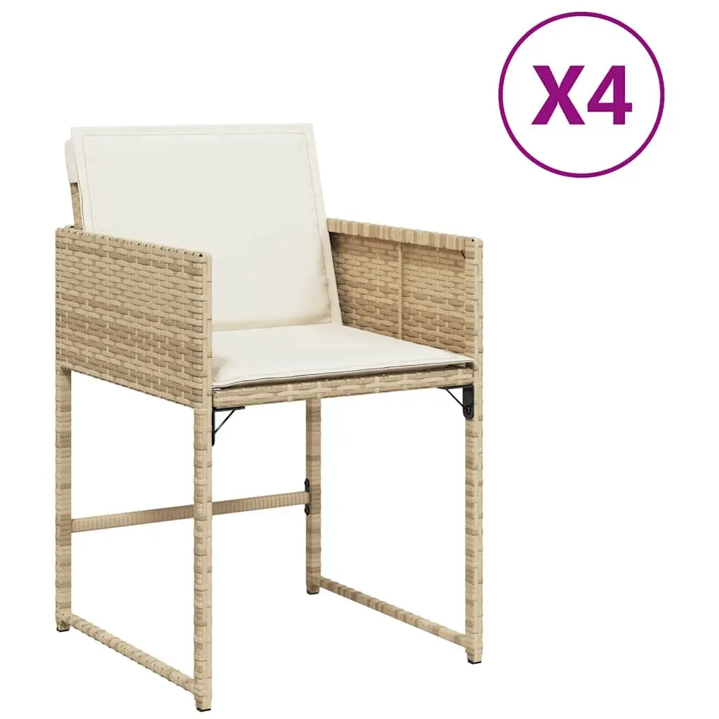Outdoor Garden Chairs Set 4 Pcs Beige Poly Rattan with Cushions