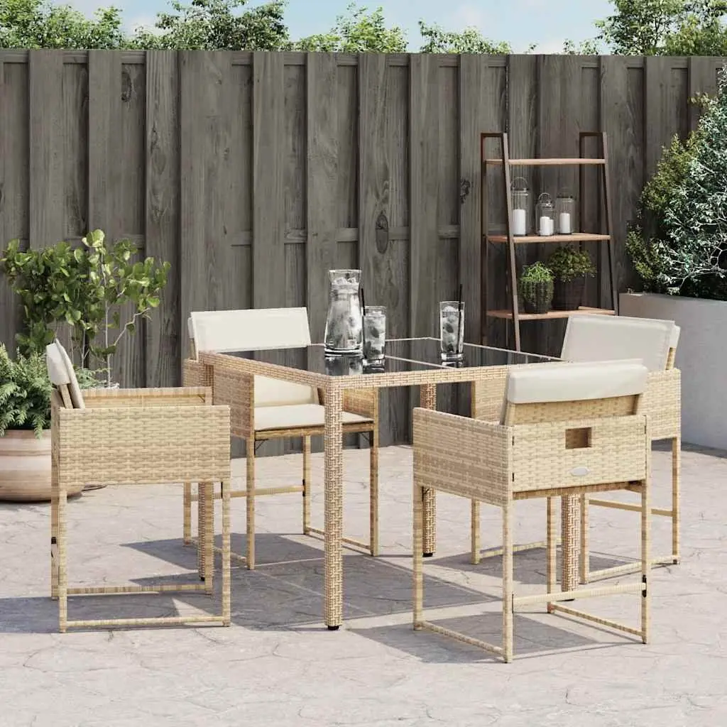 Outdoor Garden Chairs Set 4 Pcs Beige Poly Rattan with Cushions